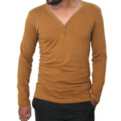 Brown V-Neck Modern Style T-Shirt